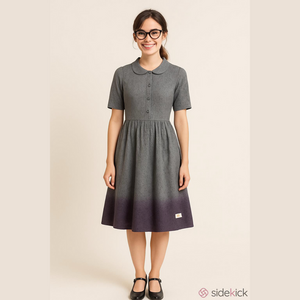 ODD Molly grey all cotton eyelette dress with purple dip dyed hem Size 2